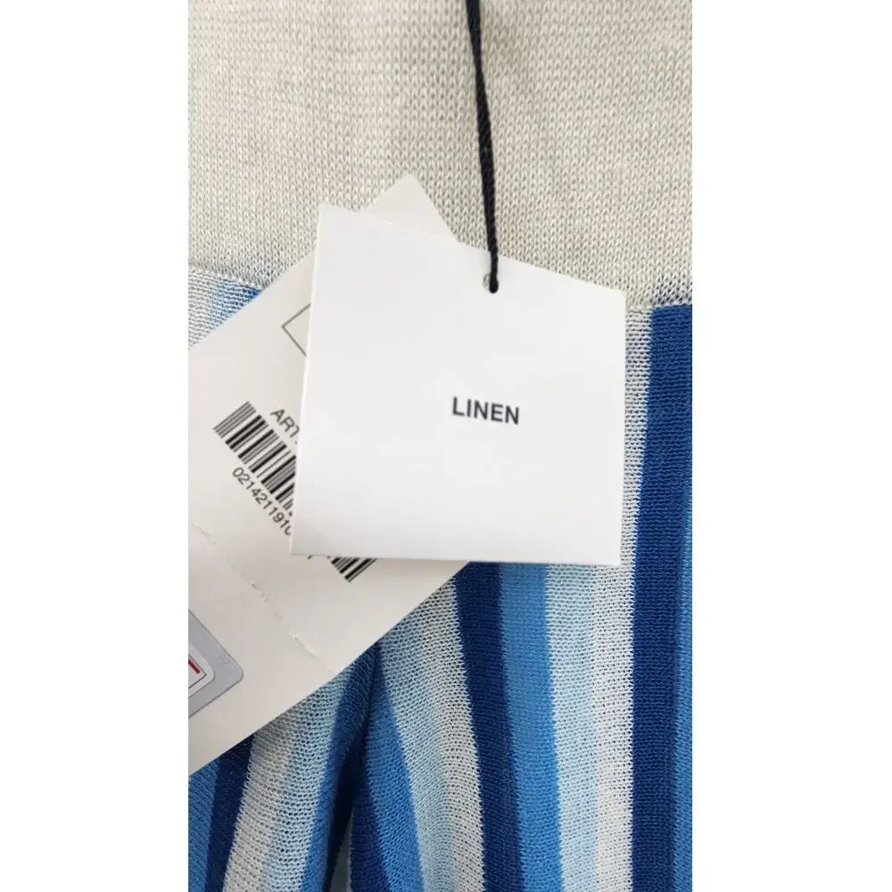 New NWT Zara Linen Wide Leg‎ Blue White Stripe Pants Size Small